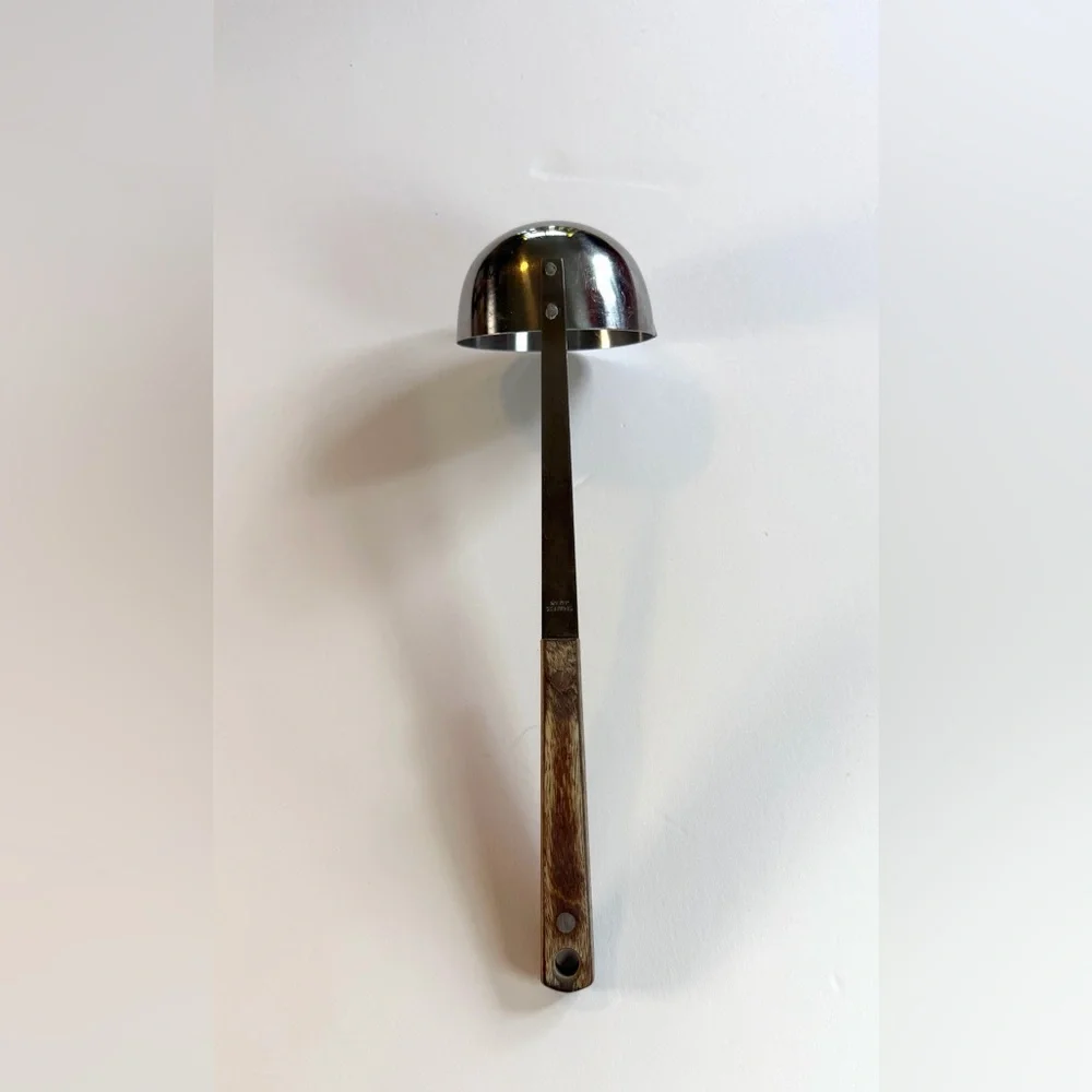 Vintage Kitchen Japan Stainless Steel 11” Spout Ladle w/ Wood Handle